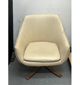Cream Leather MCM Style Swivel Chair