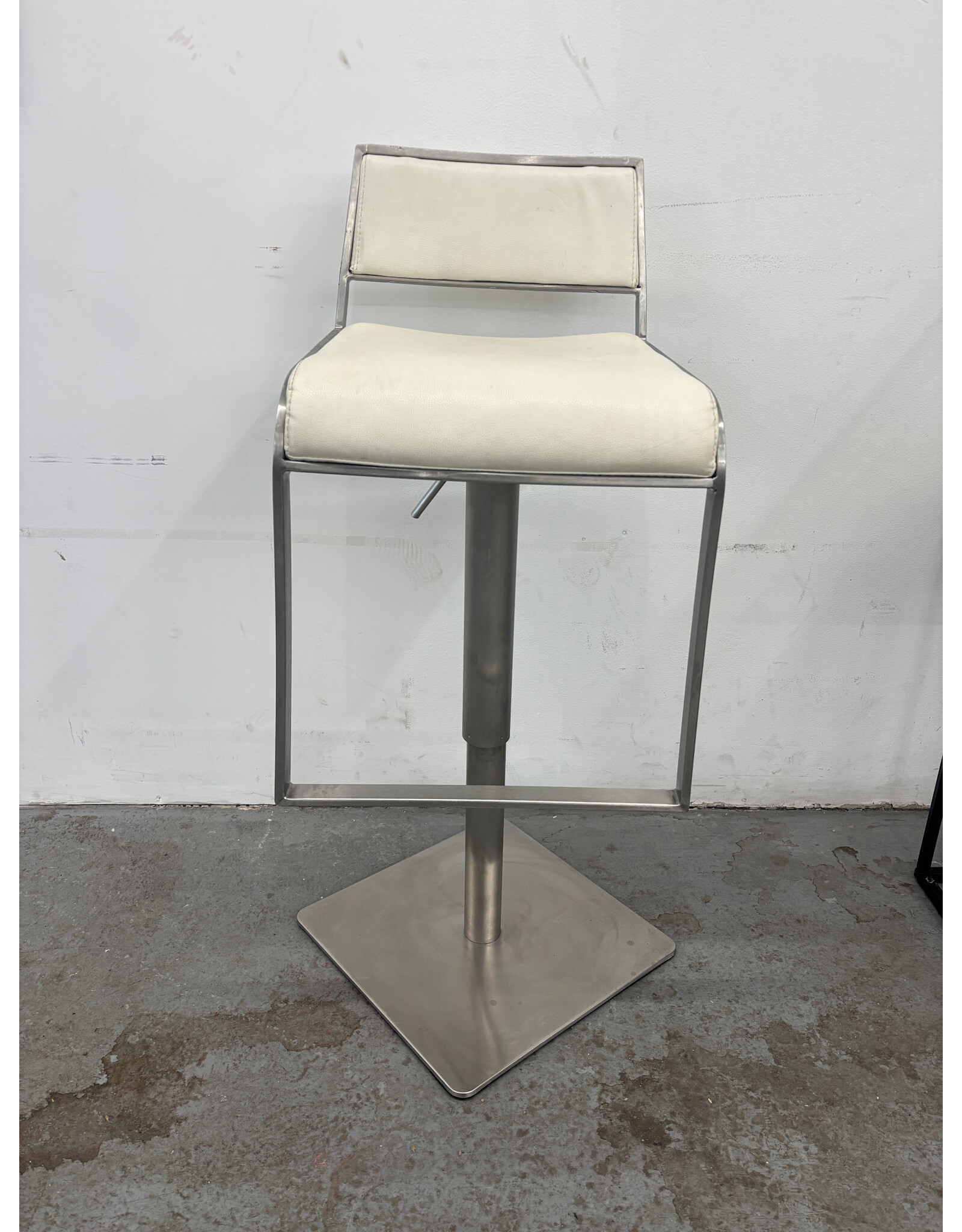 White Leather and Chrome Barstool