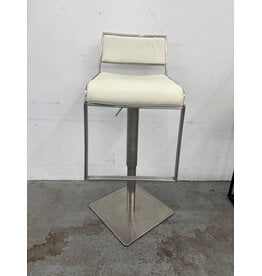 White Leather and Chrome Barstool