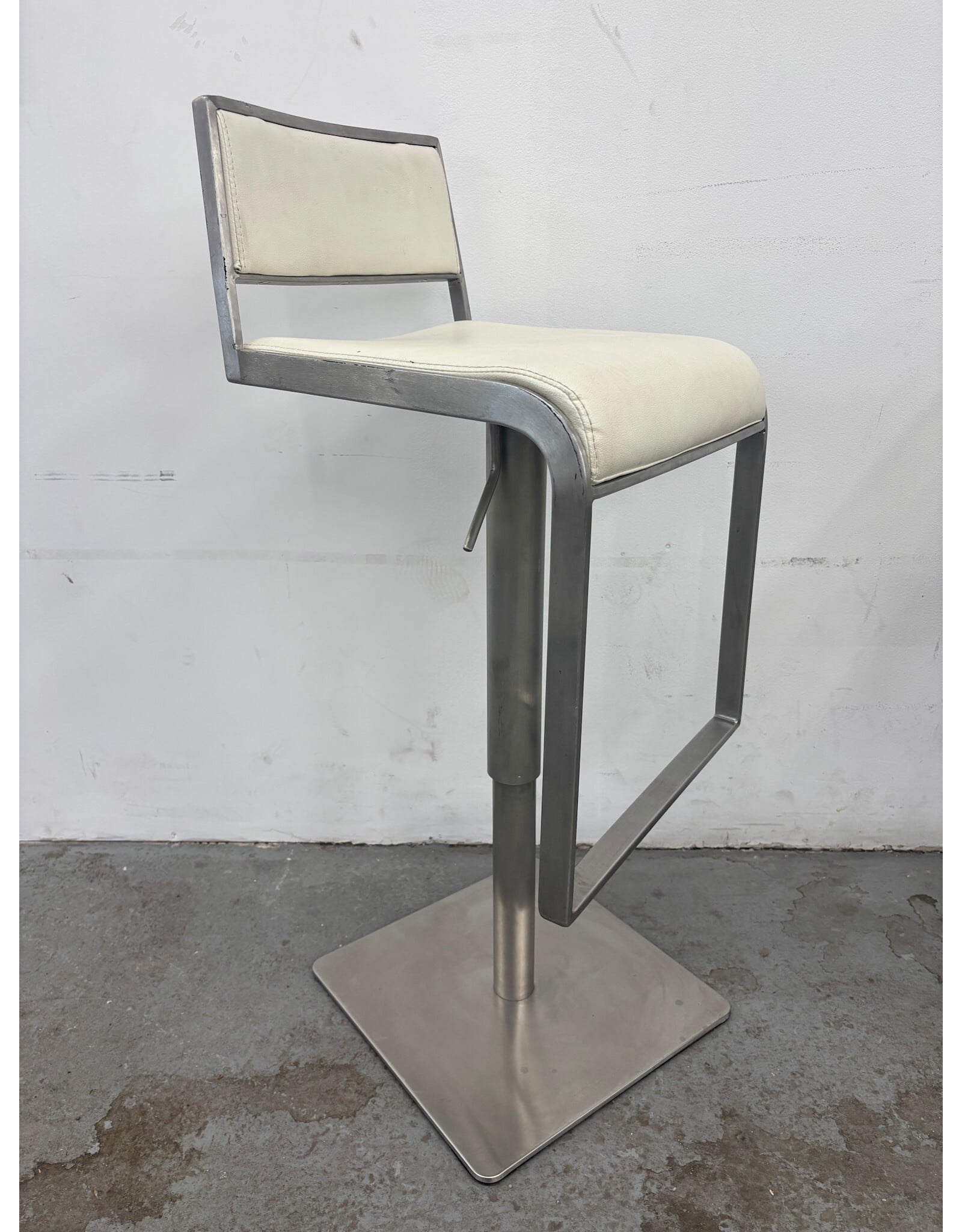 White Leather and Chrome Barstool