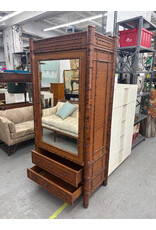 Vintage Tortoise Bamboo Mirrored Armoire
