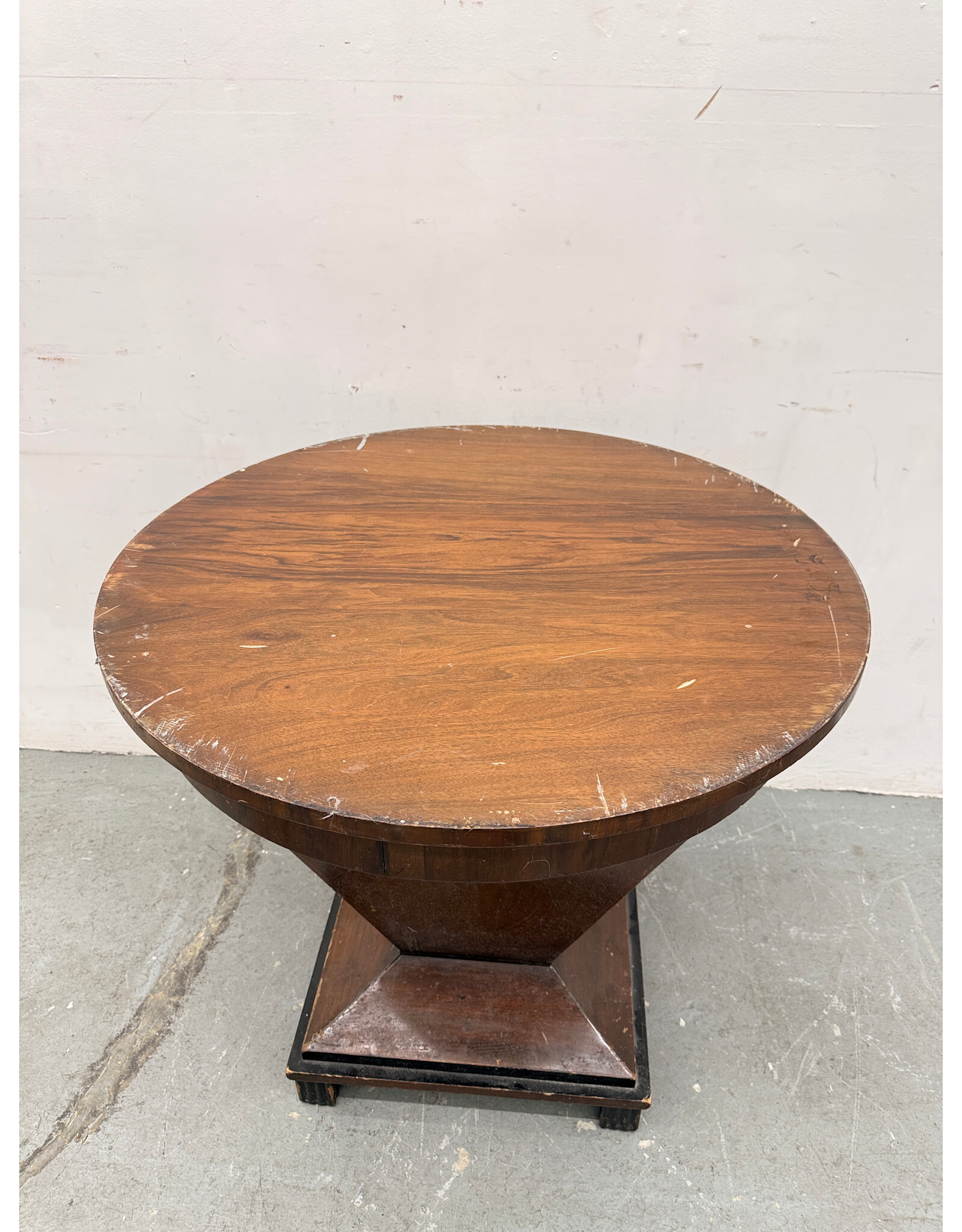 Wooden Art Deco Table with Geometric Base