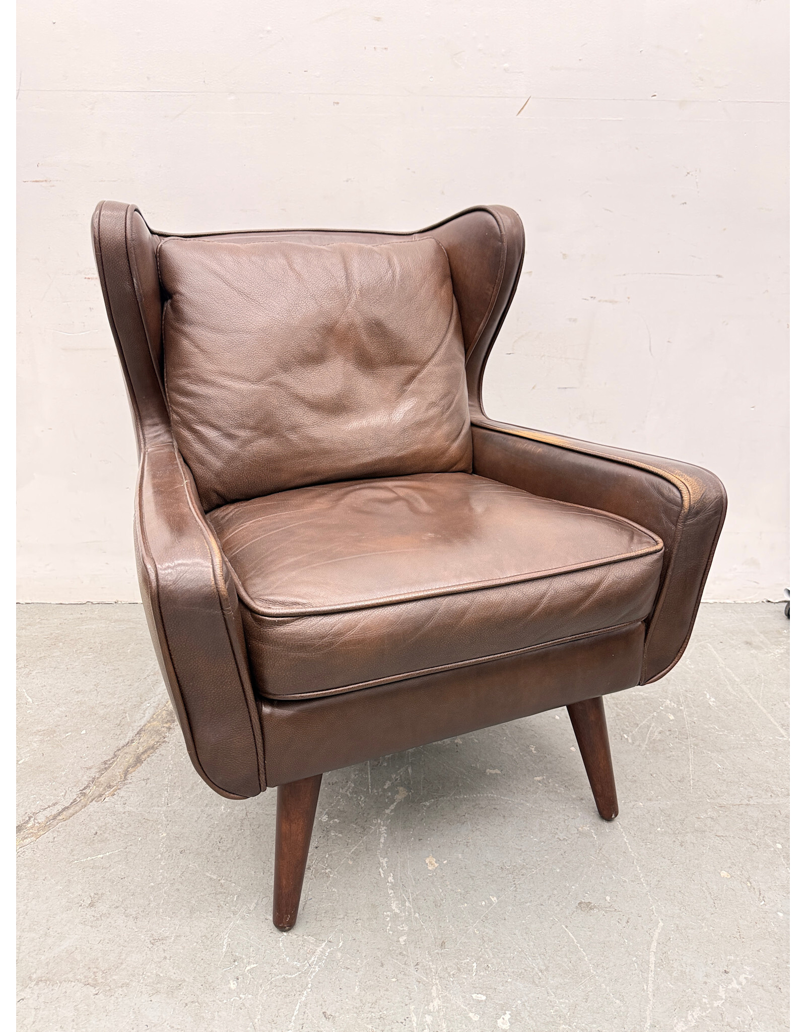Brown Leather Wingback Lounge Chair