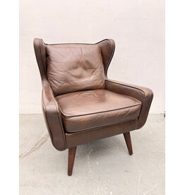 Brown Leather Wingback Lounge Chair
