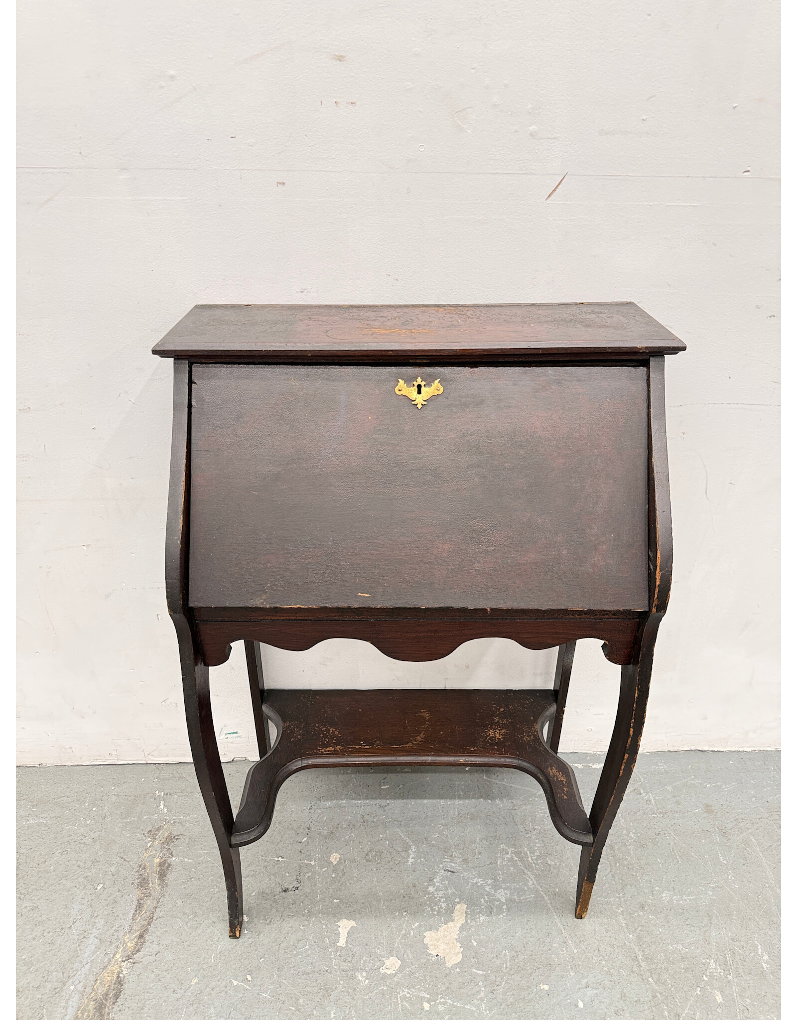 Antique Style Secretary Desk, Dark Wood Finish