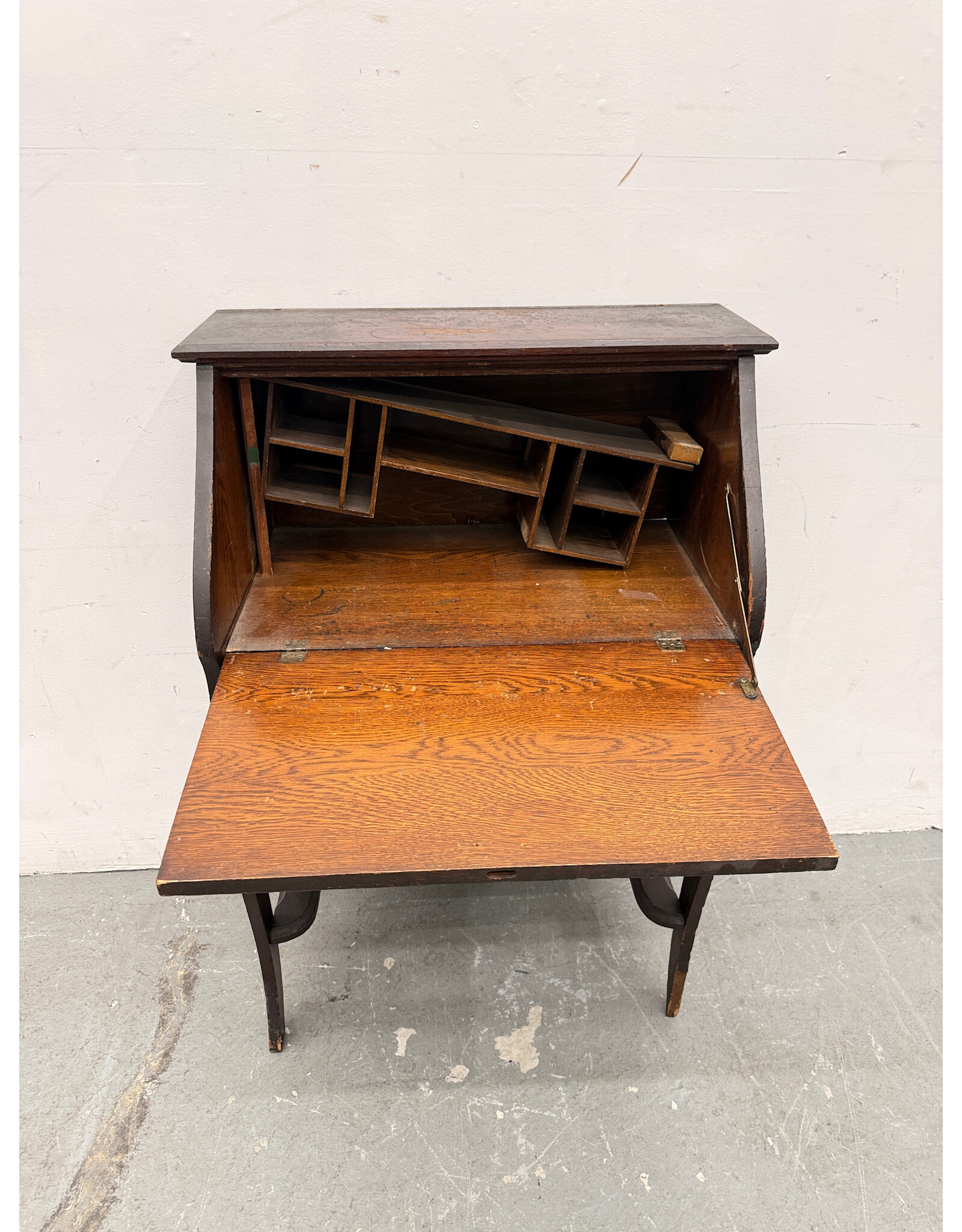 Antique Style Secretary Desk, Dark Wood Finish