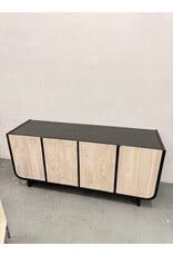 CB2 White Washed Teak Wood and Black Credenza