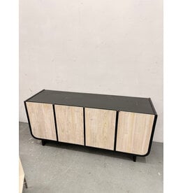 CB2 White Washed Teak Wood and Black Credenza