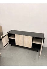 CB2 White Washed Teak Wood and Black Credenza