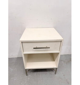 West Elm White Side Table with Chrome Accents