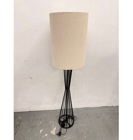 MCM Style Black Metal Floor Lamp with Cylinder Lampshade