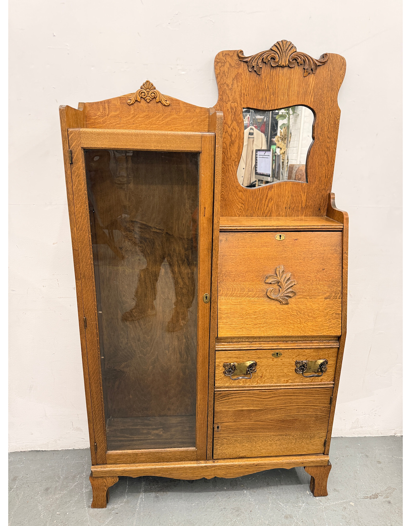 Antique Victoria Tiger Oak Side by Side Secretary Bookcase