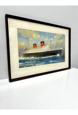 RMS Queen Elizabeth by C. R. Turner, framed vintage print