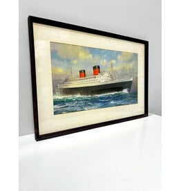 RMS Queen Elizabeth by C. R. Turner, framed vintage print