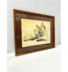 Siamese Cat and Kitten, framed mixed media, sgnd B. Perkins