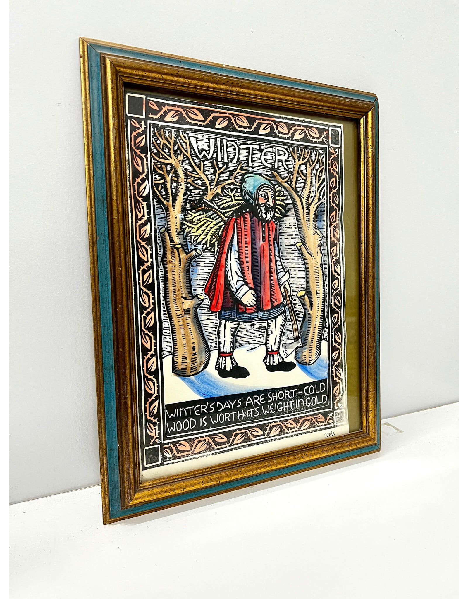 Four Seasons: Winter, framed woodblock print by Mary Azarian
