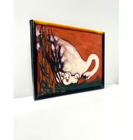 Swan with Cygnets, framed oil on canvas