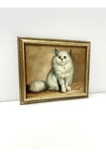 White Persian Cat, framed oil on canvas, sgnd Compton