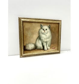 White Persian Cat, framed oil on canvas, sgnd Compton