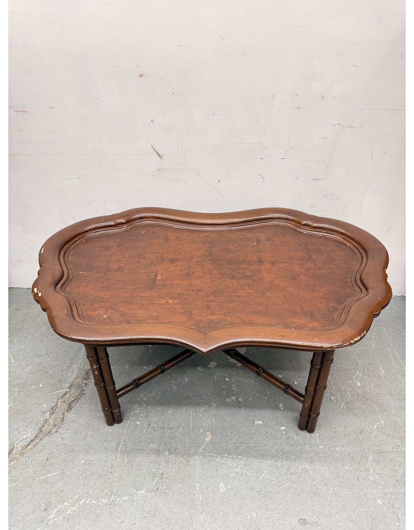 Vintage Wooden Shield Shape with Faux Bamboo Base Coffee Table