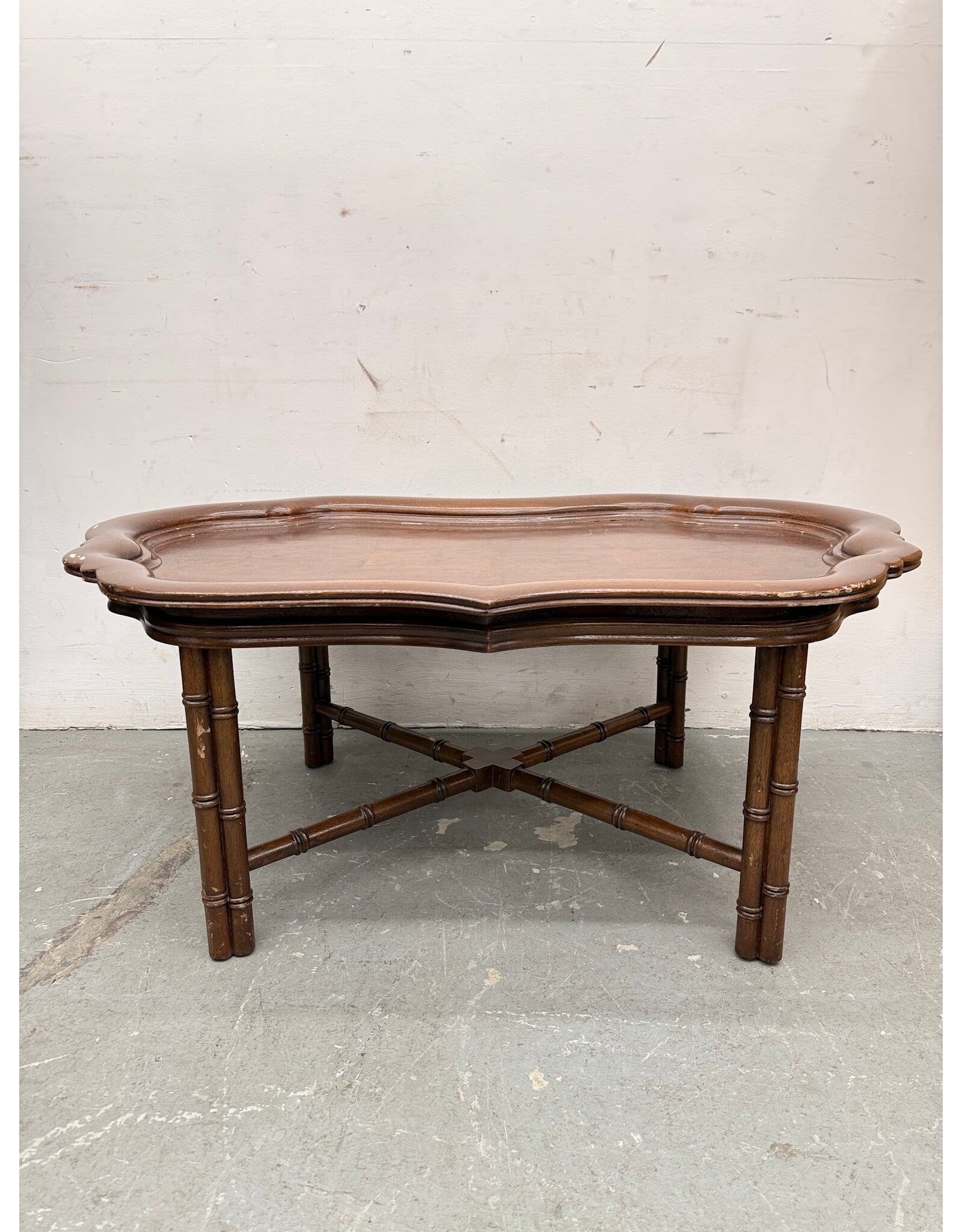 Vintage Wooden Shield Shape with Faux Bamboo Base Coffee Table