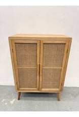 MCM Style Wood and Rattan Storage Cabinet