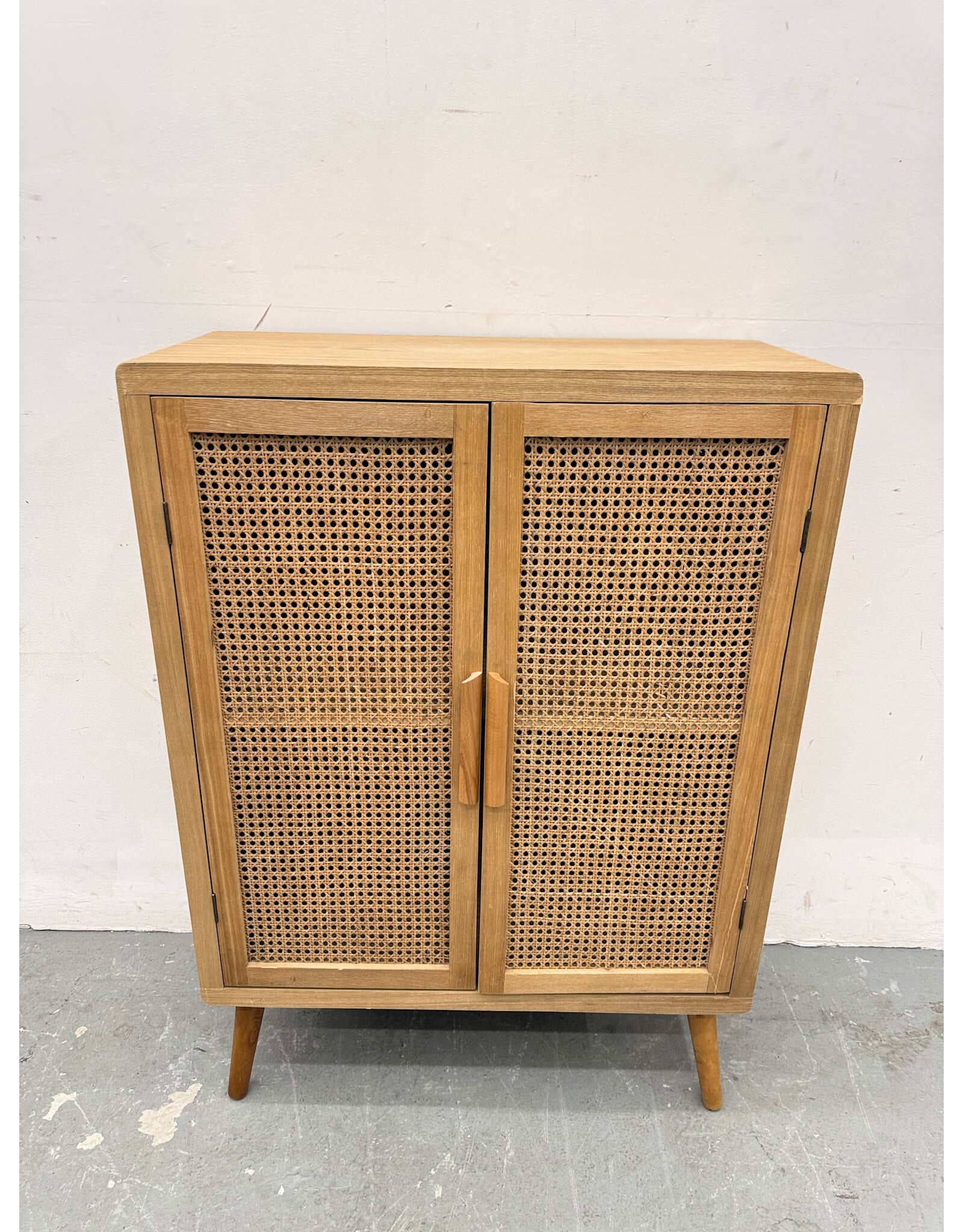 MCM Style Wood and Rattan Storage Cabinet