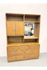 Bernhardt English Campaign Style 5-Drawer Shelf Unit with Cabinet and Vanity