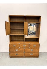 Bernhardt English Campaign Style 5-Drawer Shelf Unit with Cabinet and Vanity