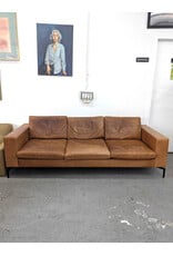 Cognac Leather Sofa with Black Legs