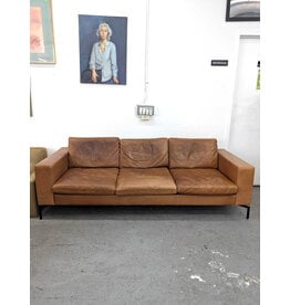 Cognac Leather Sofa with Black Legs