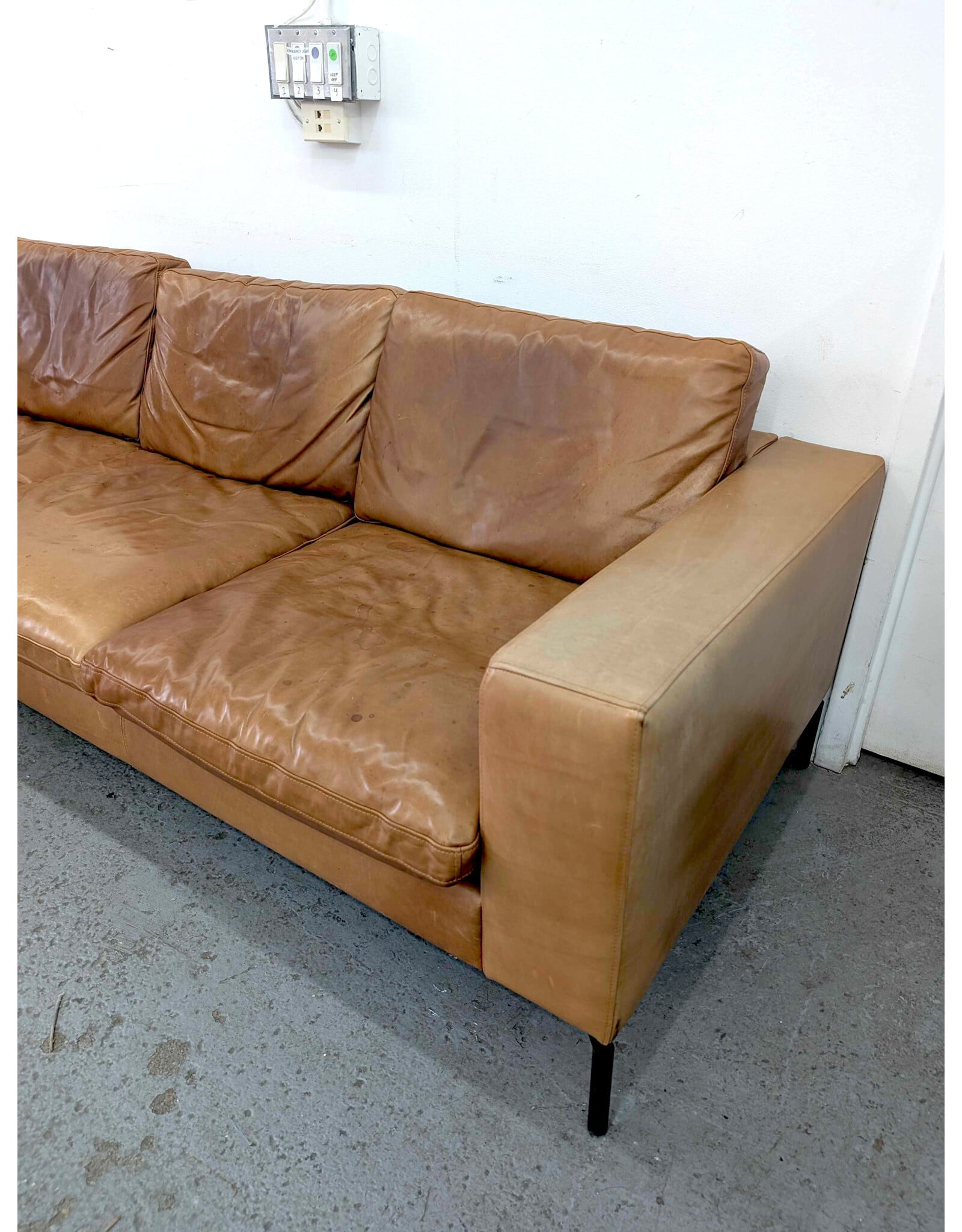 Cognac Leather Sofa with Black Legs