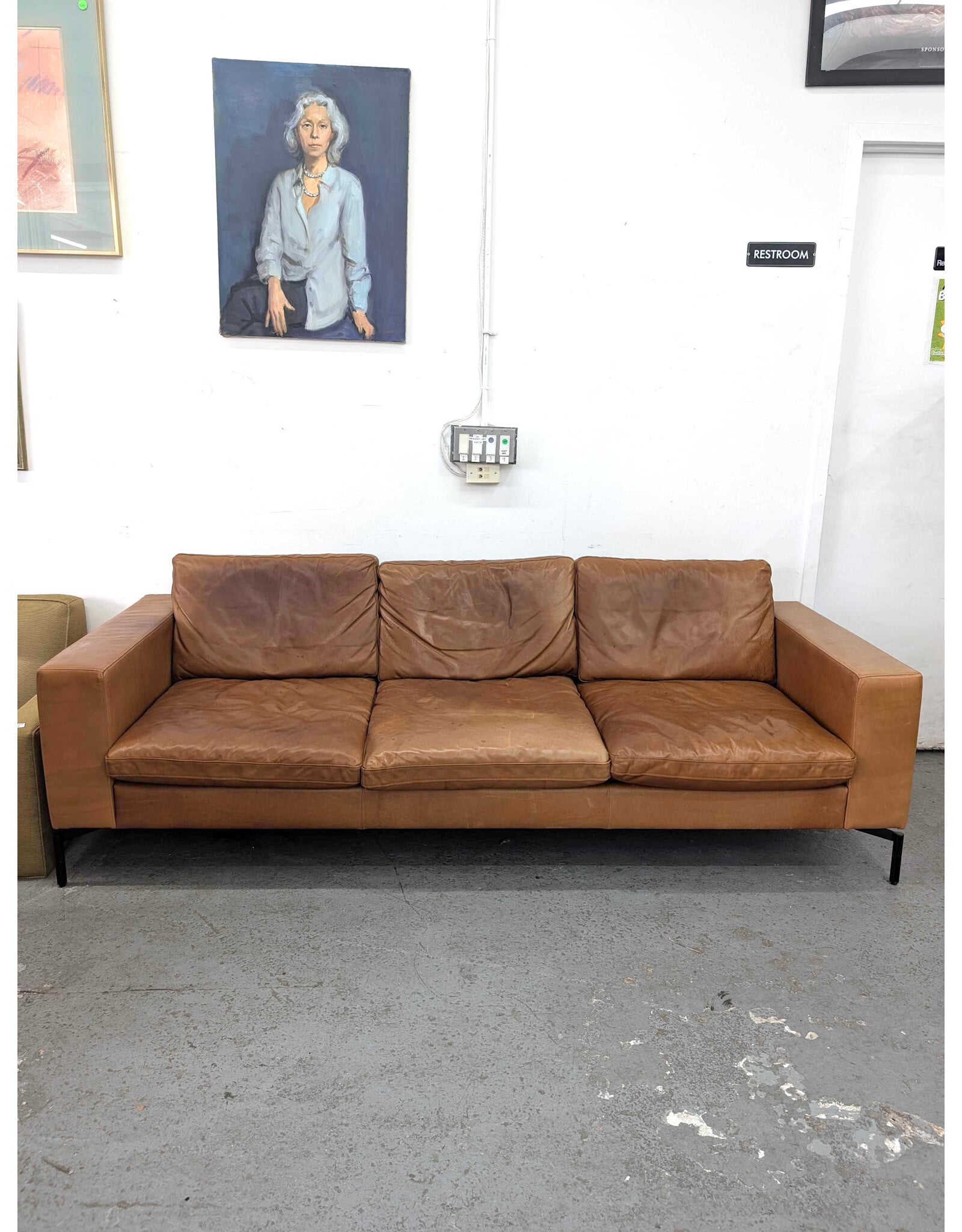 Cognac Leather Sofa with Black Legs