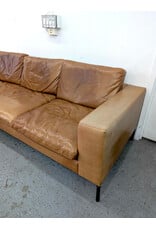 Cognac Leather Sofa with Black Legs
