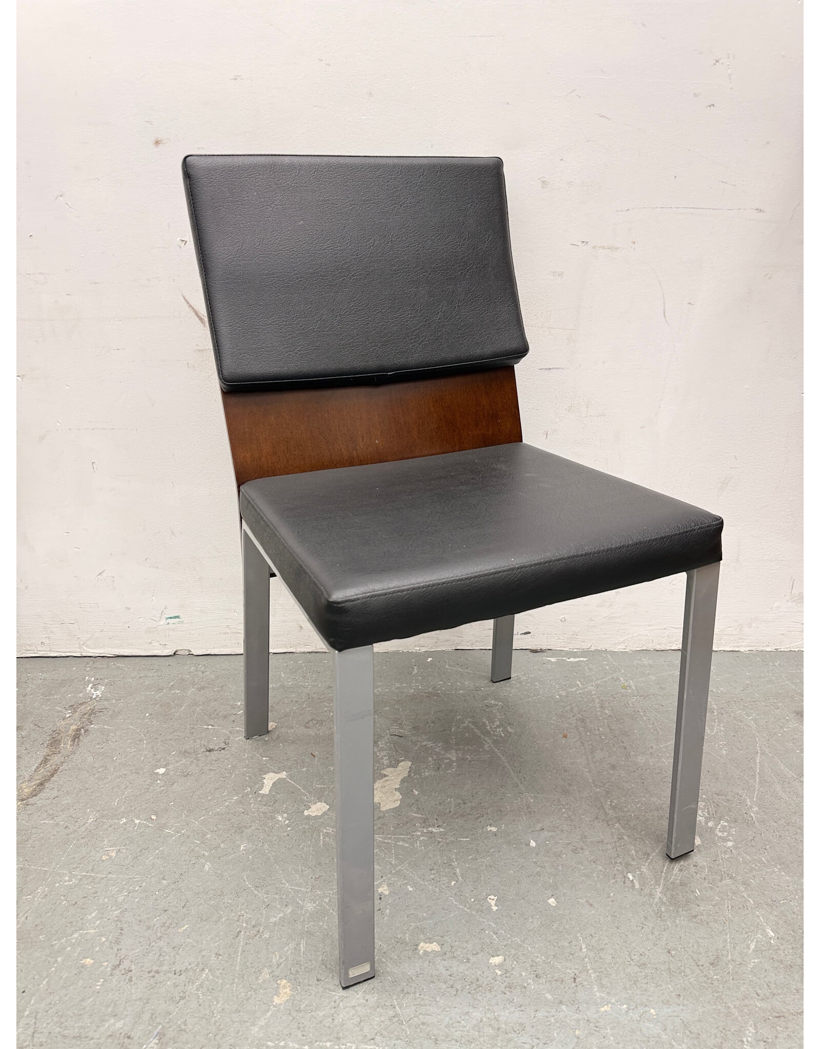 Leather-Look, Wood and Metal Modern Side Chair