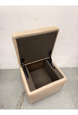 Cream Leather Storage Ottoman