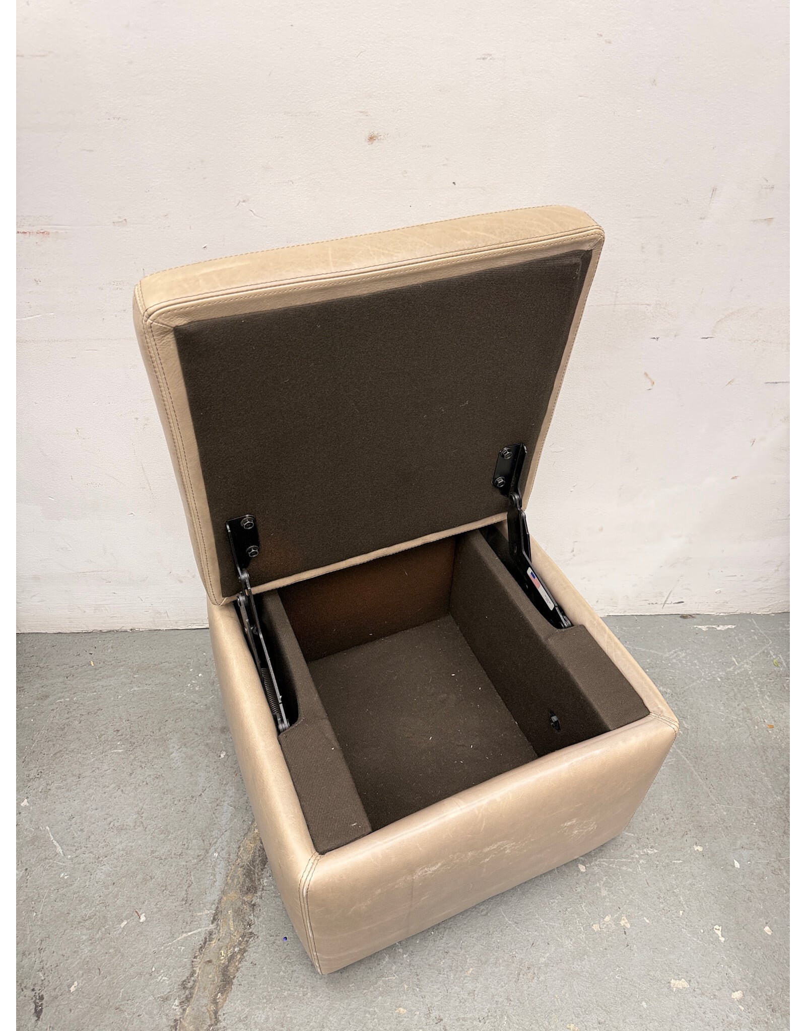 Cream Leather Storage Ottoman