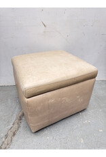Cream Leather Storage Ottoman