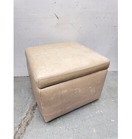 Cream Leather Storage Ottoman