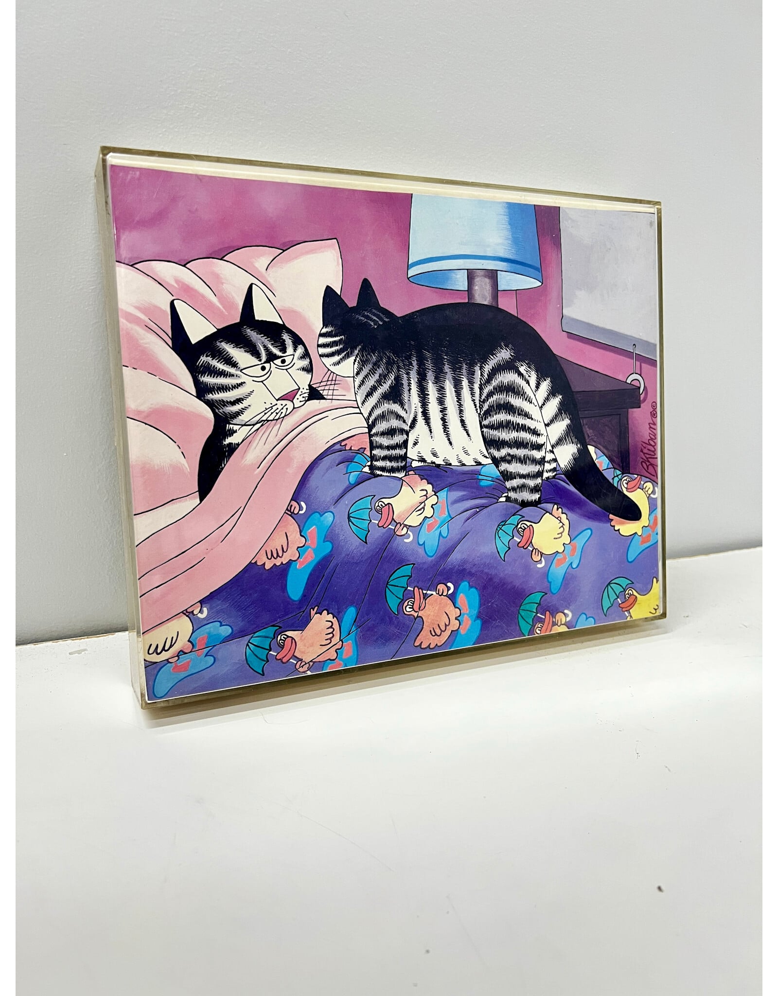 Cat in the Bed from Kliban's Cats, framed print