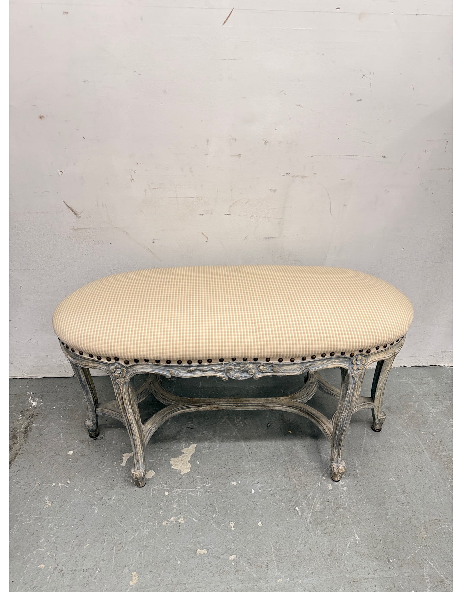 Studded Upholstered French Country Style Bench