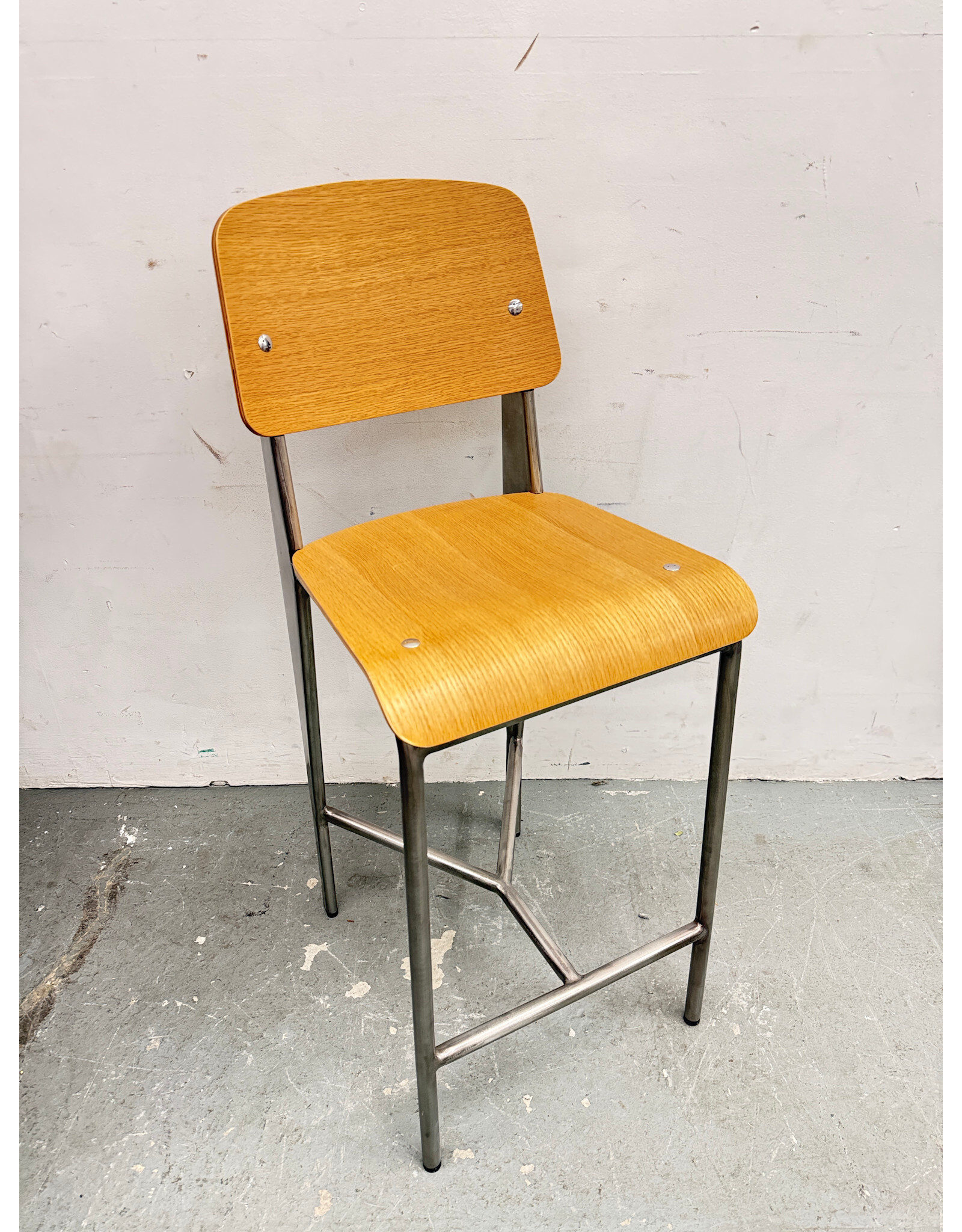 Oak and Gunmetal Counter Stool