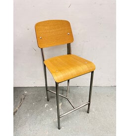 Oak and Gunmetal Counter Stool