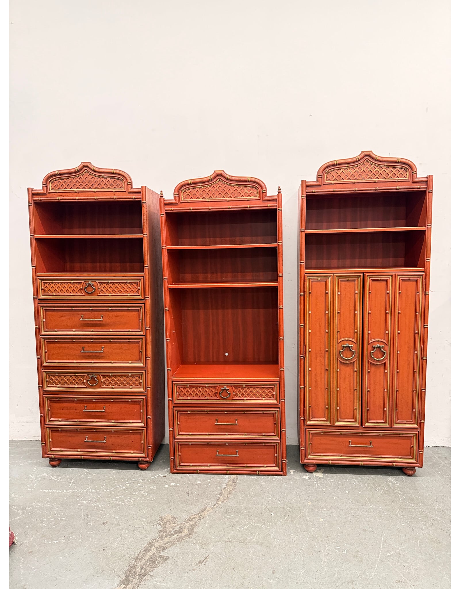 Faux Bamboo Red Finish Wardrobe (Pieces Priced Individually)