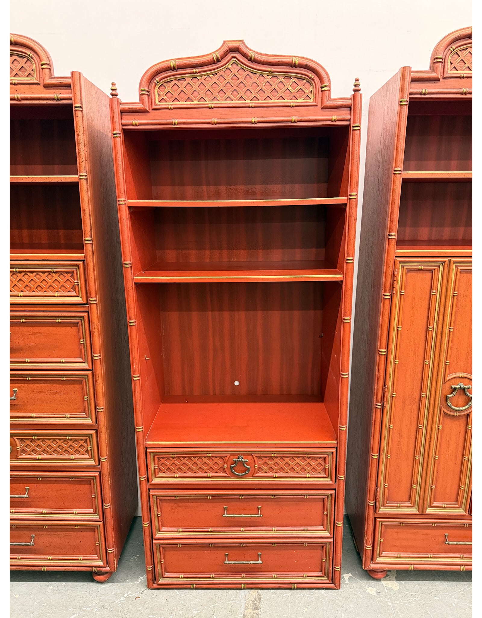Faux Bamboo Red Finish Wardrobe (Pieces Priced Individually)