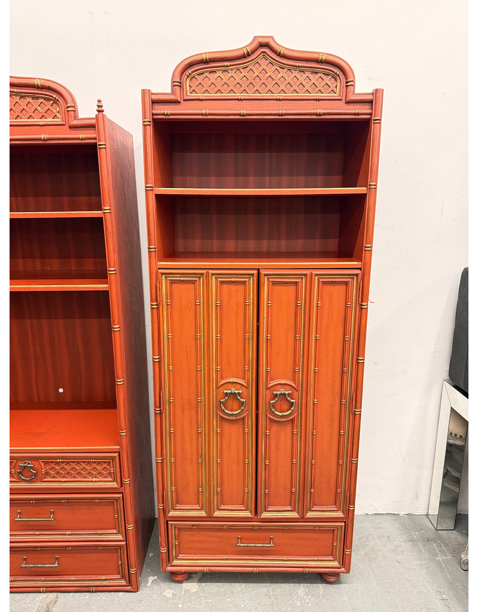Faux Bamboo Red Finish Wardrobe (Pieces Priced Individually)