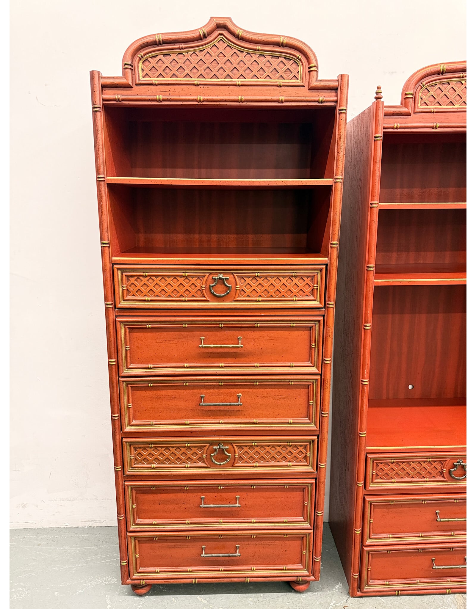 Faux Bamboo Red Finish Wardrobe (Pieces Priced Individually)