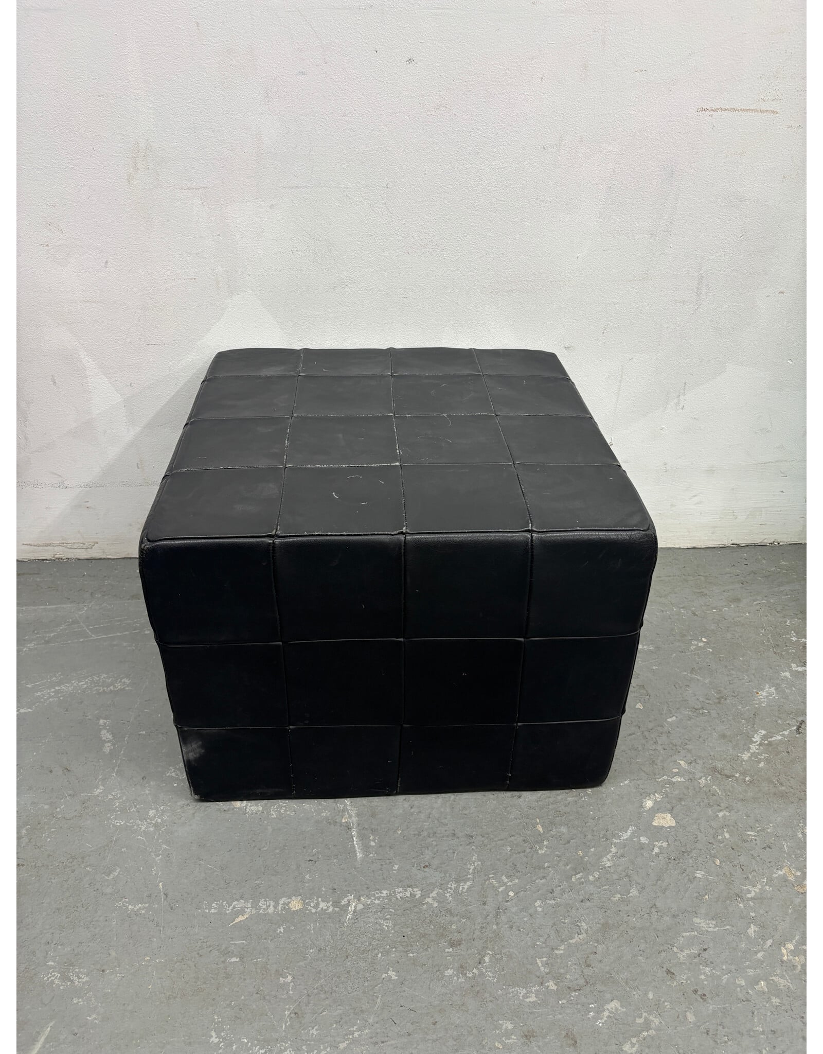 Danish Patchwork Black Leather Ottoman