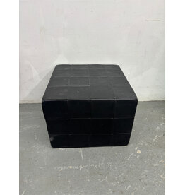 Danish Patchwork Black Leather Ottoman