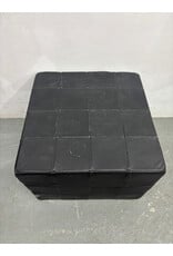 Danish Patchwork Black Leather Ottoman